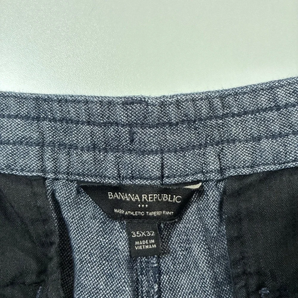 Banana Republic‎ Mason Athletic Tapered Pant 35x28 Blue Linen Blend (Tag 35x32)